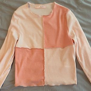 Pink Long Sleeve Patchwork Top